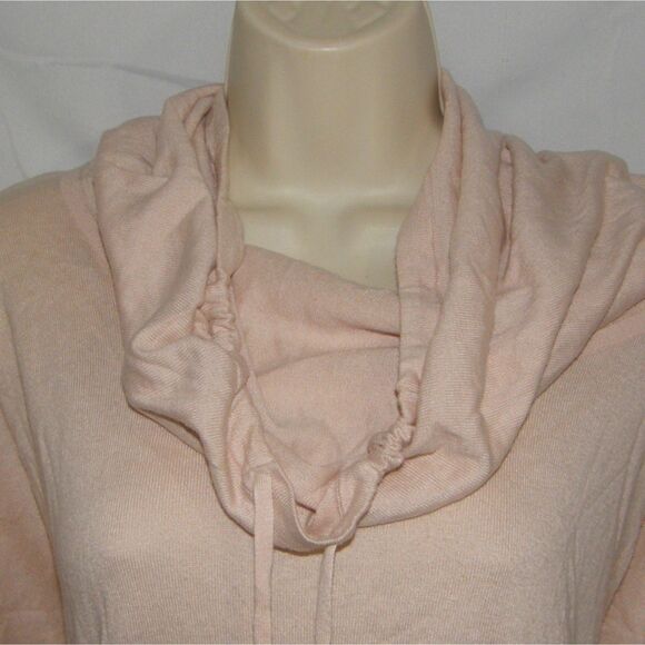 Pink Sz Medium Stretchy Funnel Neck Lightweight Cashmere Blend Sweater Pockets - Picture 2 of 4